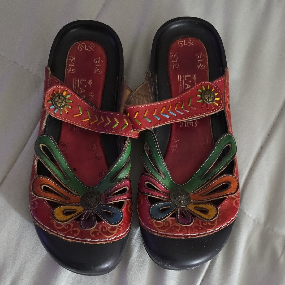 Spring Step L'Artiste Copa Hand-Painted Leather Clogs Size 41